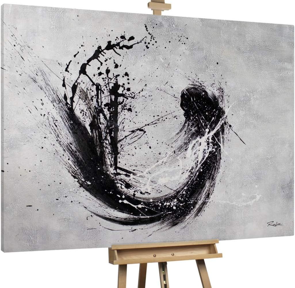 KunstLoft® Painting 'Silent Escape' 79x59inches | Large, original hand-painted canvas | Circle Colour Splash Black Grey | Modern art acrylic mural on frame