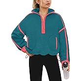 Yanekop Womens Quarter Zip Pullover Sherpa Fleece Jacket Oversized Zip Up Sweatshirt Half Zip Pullover Fuzzy Outerwear