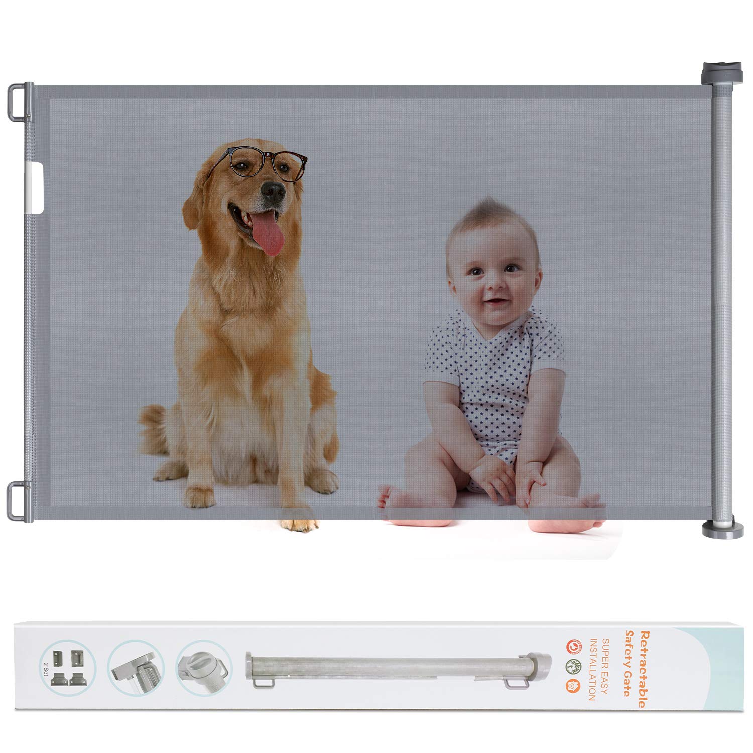Retractable Baby Gate, McKain Safety Gate for Babies and Pets, Extra Wide Safety Pet Dog Gate 33" Tall, Extends to 59" Wide, Baby Gate for Doorways, Stairs, Hallways, Indoor/Outdoor : Baby