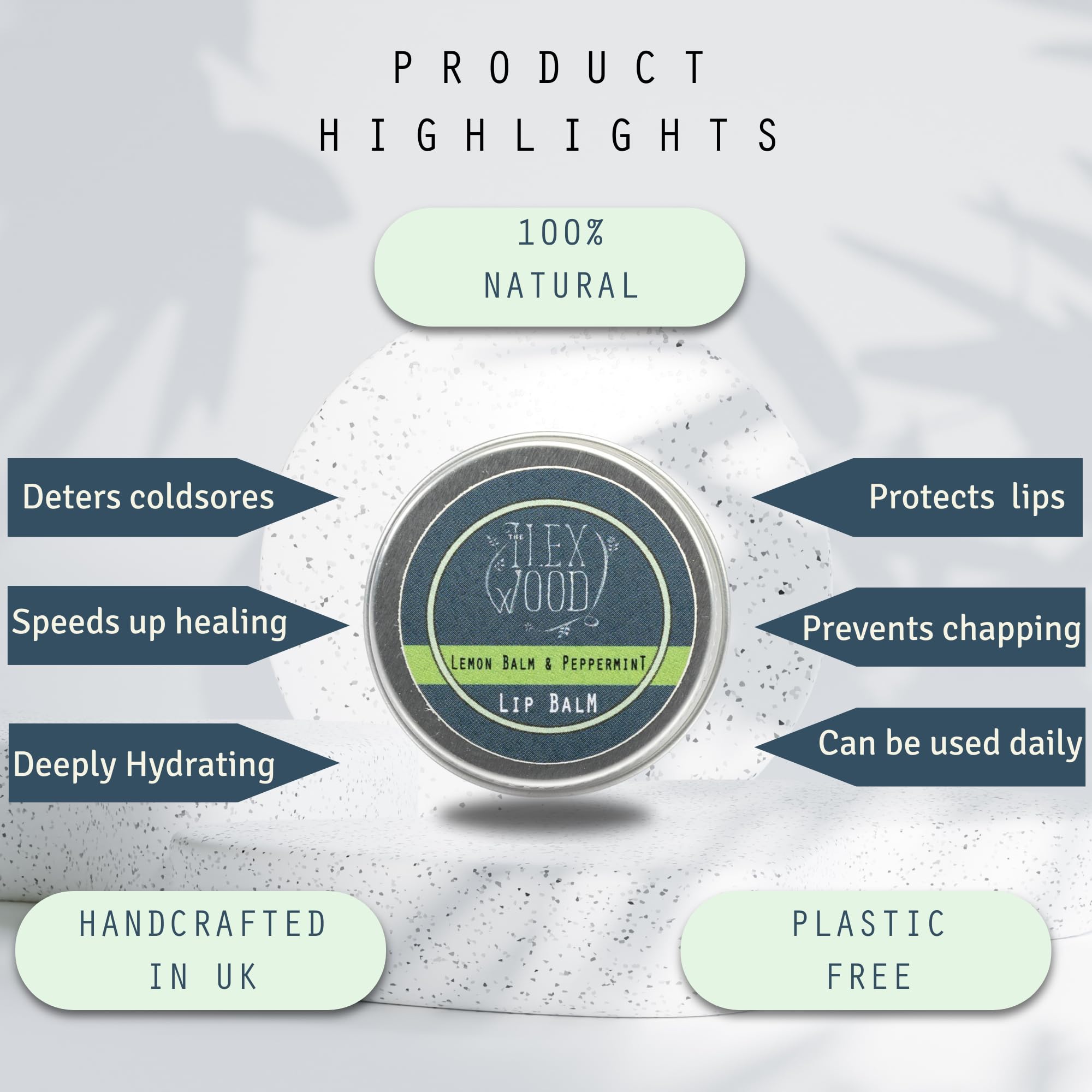 The Ilex Wood - All Natural Lip Balm - Lemon Balm and Peppermint - Cold Sore Treatment for Lips, Palm Oil Free, Cruelty Free, Plastic Free, Moisturising Lip Balm, Handcrafted - 10ml (0.34 fl oz)