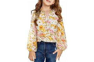 blibean Girl Flower Bell Sleeve Blouse Floral Fall Tops 4-15 Years