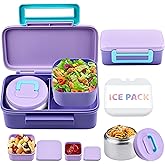JXXM Lunch Box for Kids With 8oz Soup Thermo, Leak-proof Lunch Container with 2 Compartments, Thermo Food Jar Food Containers for Back to School Girls Boys (Purple)