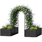 FOOWIN Raised Garden Bed with Arch Trellis, 478 Gal for Climbing Plants | Galvanized Steel, Rust Resistant, Outdoor Planter Box, Vegetables, Flowers, Backyard, Patio, Drainage Holes, Silver