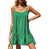 Saodimallsu Womens Crochet Cover Up Summer Spaghetti Strap Hollow Out Fringe Tie Back Beach Coverup Cami Dress