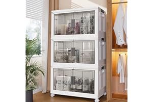 Storage Bins With 1 Lid Folding Storage Boxes With Wheels, Collapsible Closet Organizers Stackable Storage Bin For Clothing, 
