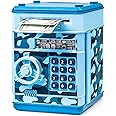 ATM Piggy Bank for Boys Girls, Vcertcpl Mini ATM Coin Bank Money Saving Box with Password, Kids Safe Money Jar for Adults with Auto Grab Bill Slot, Great Gift Toy Bank for Kids (Camouflage Light Blue)