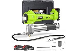 TaskStar Grease Gun Battery Powered: Built for Farmers, Mechanics & Truckers, Electric Grease Gun Kit with 2 Batteries and Charger, 39.4" Hose & LED Light for Tractors, Trailers, and Heavy Equipment