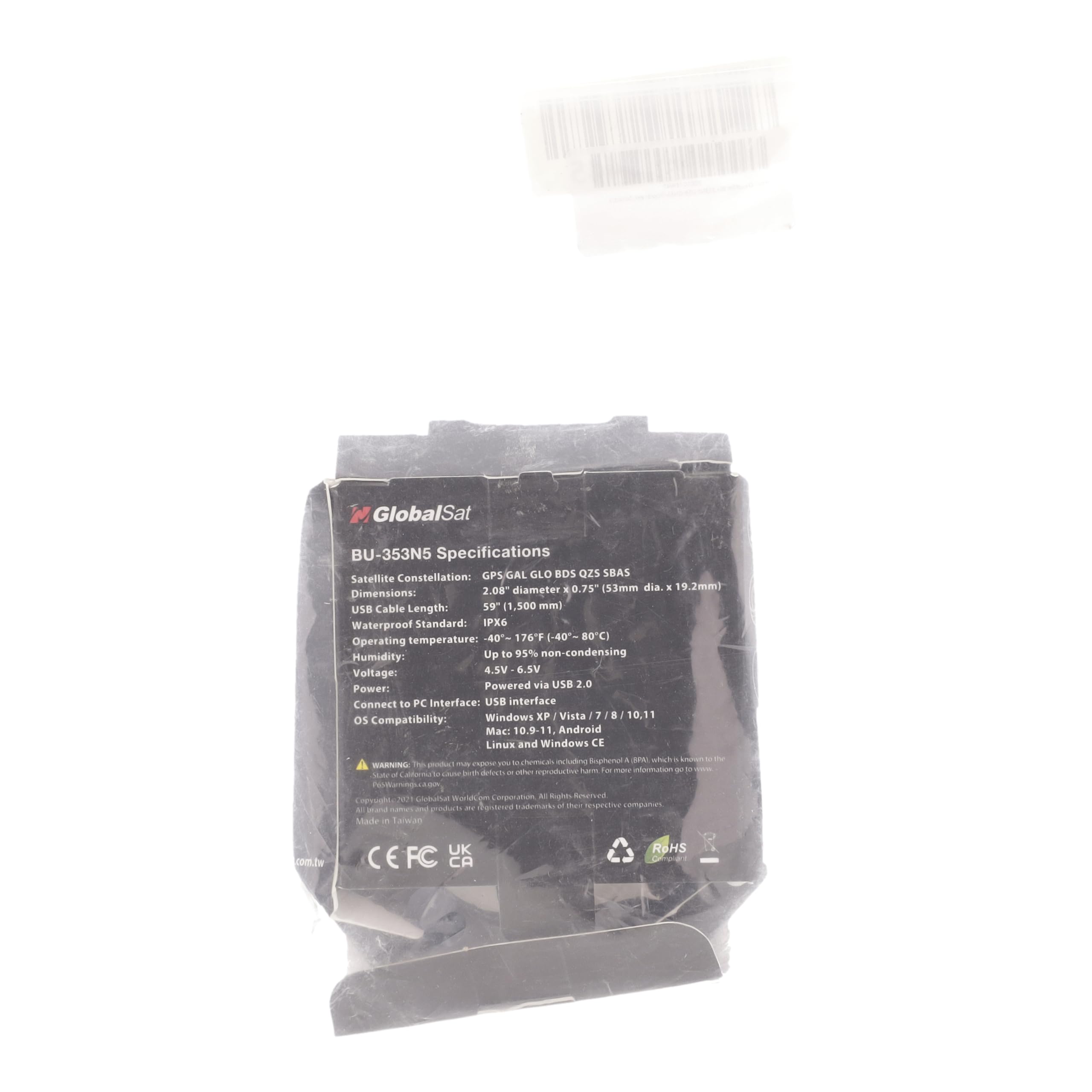 GlobalSat BU-353N5 USB GNSS Receiver, Black, Made in Taiwan