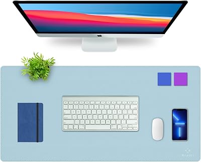 K KNODEL Desk Mat Blotter Dual-Sided PVC Leather Pad 60x35cm Light Blue