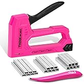 THINKWORK Light Duty Staple Gun, Pink Upholstery Staple Gun for Wood with 2100pcs JT21 Staples 1/4", 5/16", 3/8" and Staple R