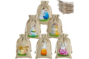 ARTLYMERS 24 Pack Easter Burlap Bags, Bunny Burlap Gift Bags with Drawstring, Linen Jute Goody Gift Bags for Easter Gift Wrapping Kids Party Favor Supply