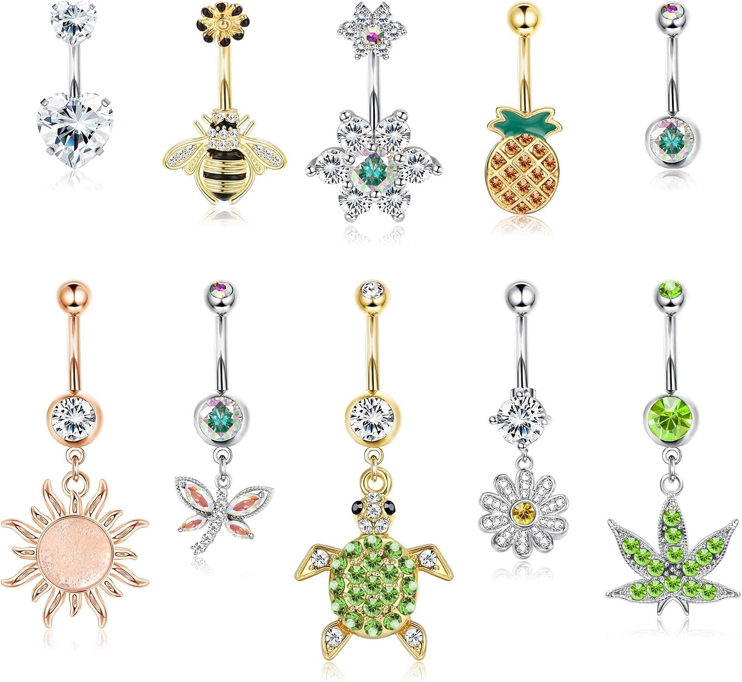 YADOCA 10 Pcs 14G Dangle Belly Button Rings for Women