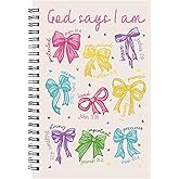 INCOK Bible Verse Notebook for Women - God Says I Am Christian Girl Energy Journal Pink Bow Spiral Notebook Coquette Notepad School Office Stationary Supplies for Students Girly 5.5x8.3 Inches