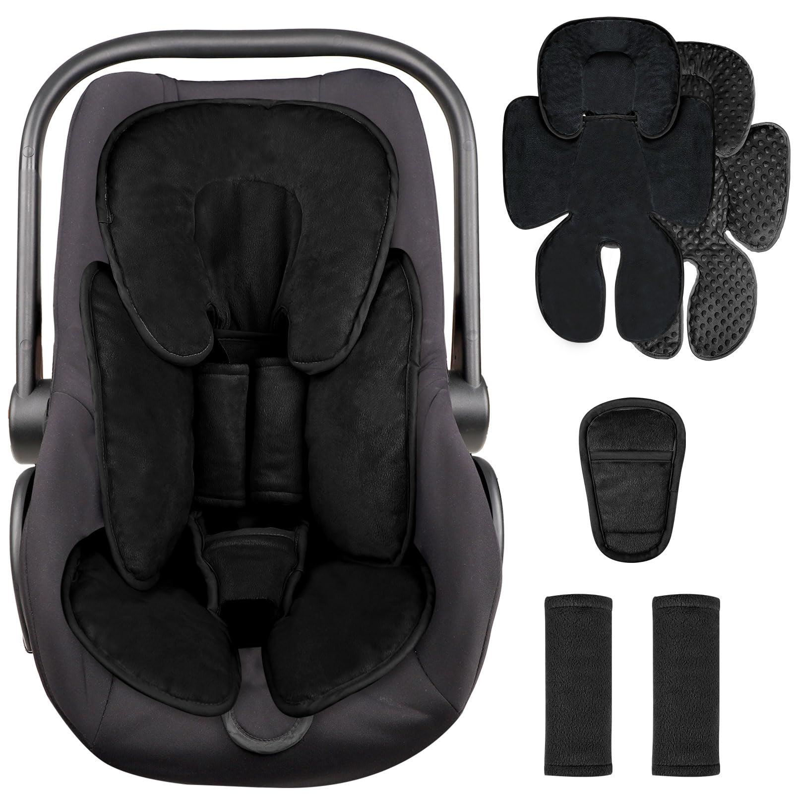 Photo 1 of (USED/FAIR) 2 in 1 Infant Car Seat Insert Head and Body Support Set, Reversible Newborn Insert for Carseat with 3 Extra Strap Pads, Soft Stroller Cushion Pillow Insert Boys Girls, Fits for Stroller, Swing, Black