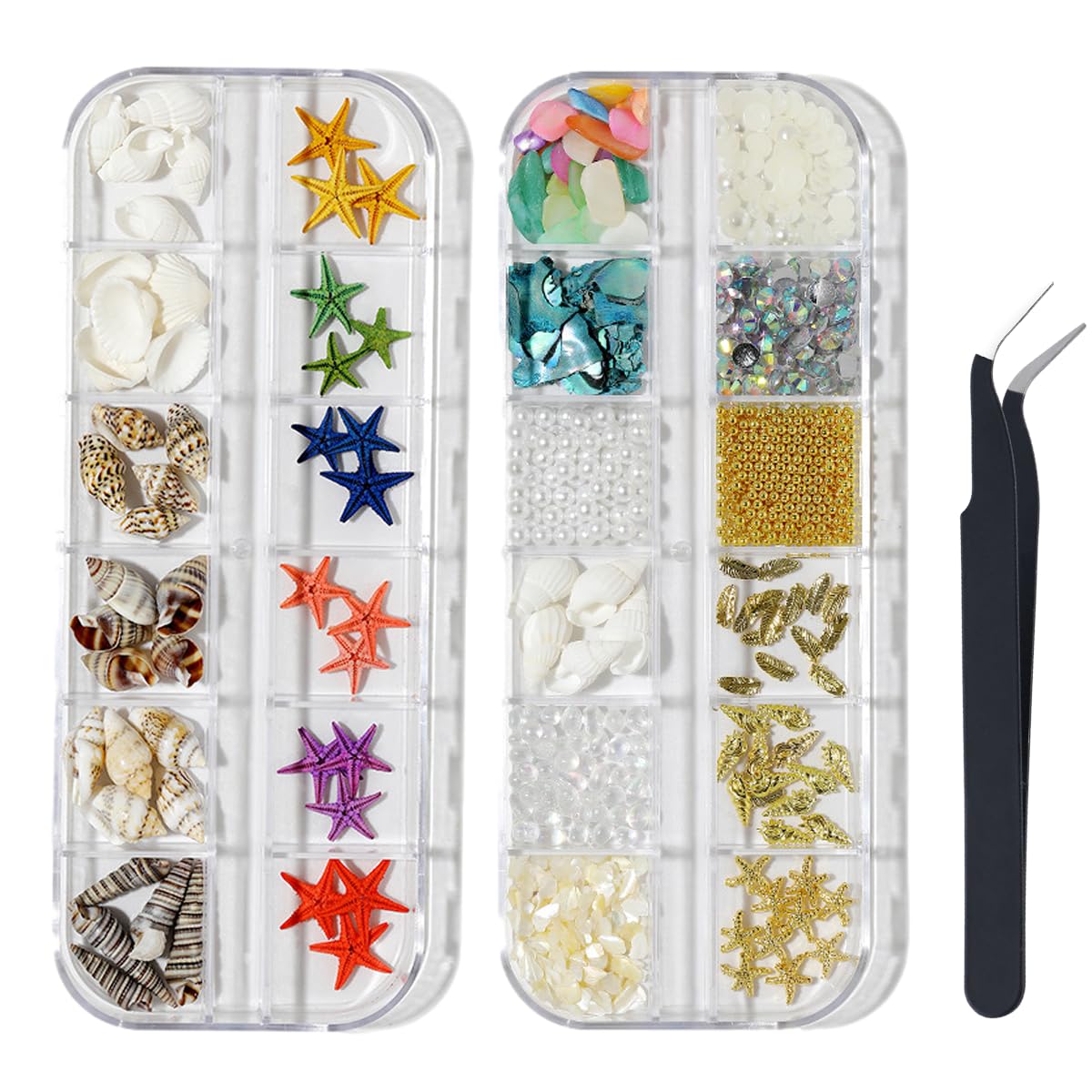 Photo 1 of 2 Boxes Summer Nail Art Rhinestones, 3D Ocean Theme Nail Charms Starfish Conch Seashell Designs Nail Art Rivets Manicure DIY Sea Series Nail Decorations for Women Girls (C)