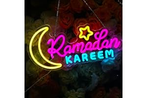 ELODIEAU Ramadan Mubarak Neon Sign, Stars Moon Shape LED Neon Light Signs, Ramadan Decorations for Home, Neon Signs for Wall Room Bedroom Decor Islam Holiday Gifts