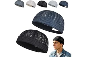 2 Pack Men's Breathable Brimless Hat Summer Style Mesh Tang, Mens Mesh Brimless Cap with No Brims, Adjustable