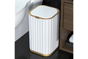 MOPALL 3.5 Gallon Automatic Trash Can,Waterproof Slim Touchless Bathroom Garbage Can with a Lid(White with Gold Trim)