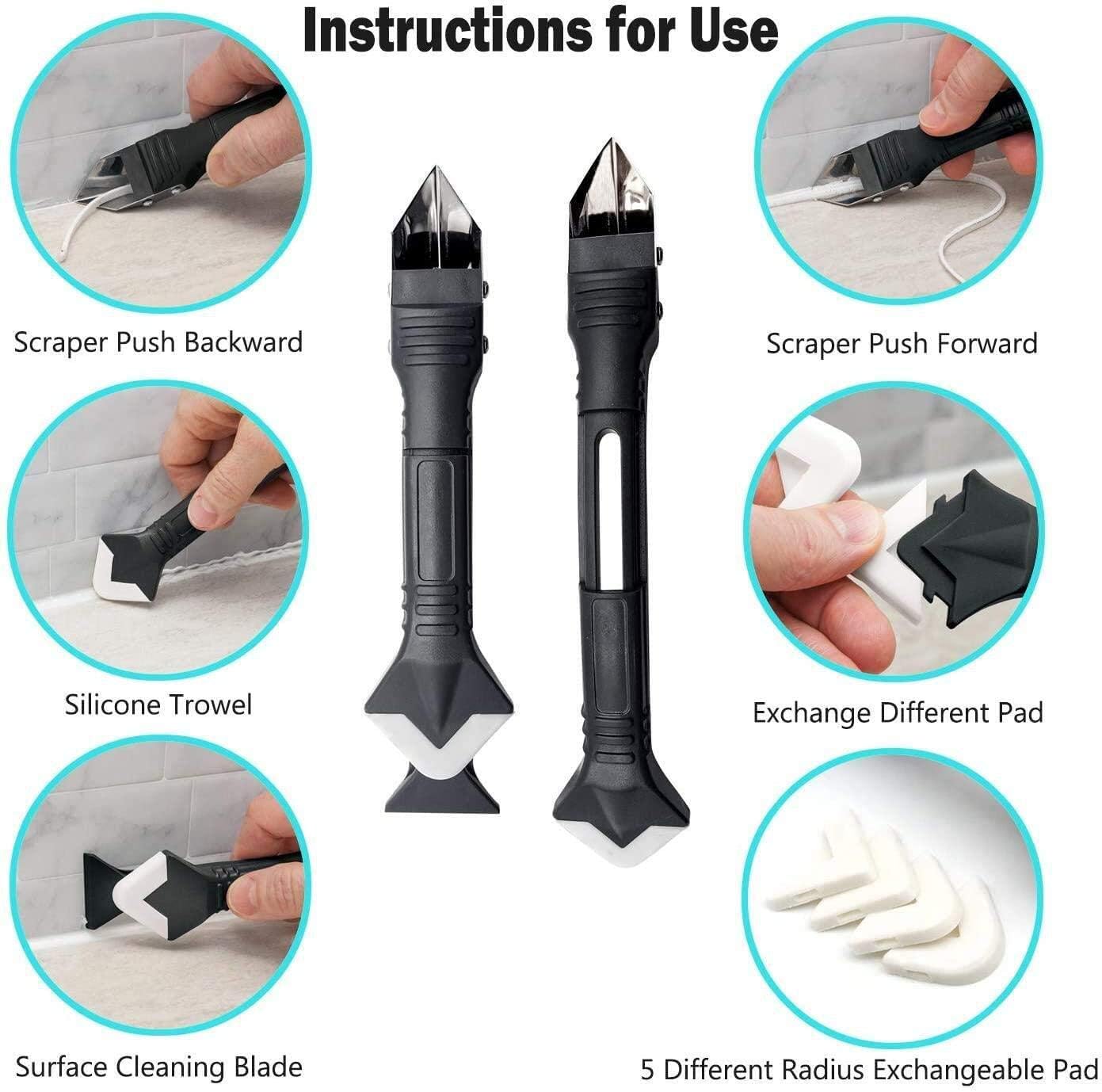 Cingfanlu 6 in 1 Silicone Caulking Tools, Caulking Tool Set Stainless Steel Sealant Caulk Nozzle Kit, Applicator Finisher Kit Sealant Finishing Tool, Caulk Scraper for Kitchen Window Sink Joint - - 
