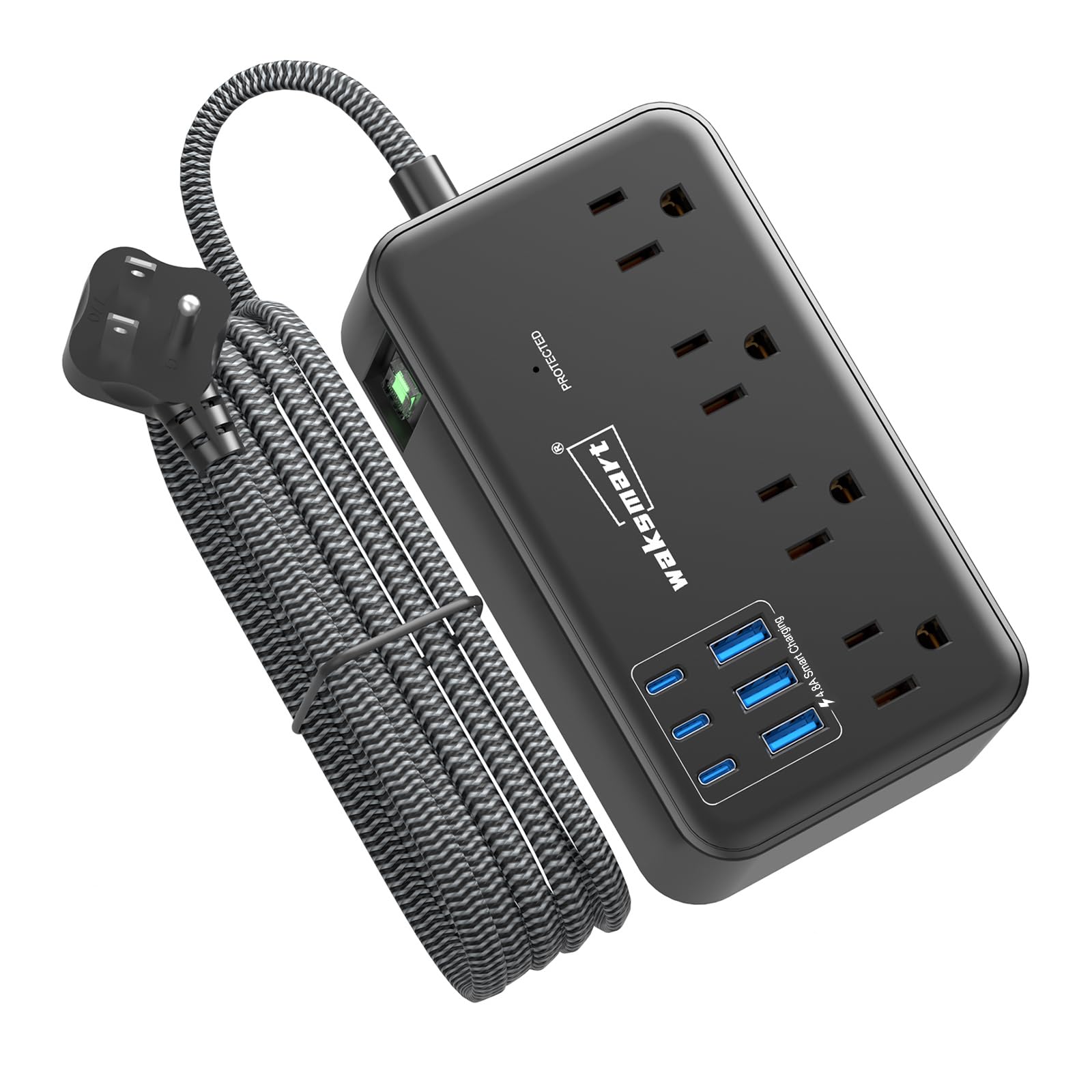 Photo 1 of Waksmart Surge Protector Power Strip (2800J), 8 AC Outlets with 6 USB Ports 4.8A/24W Charging Station for iPhone 15 Series, 5ft Flat Extension Cord, Wall Mount for Home, Travel, Office