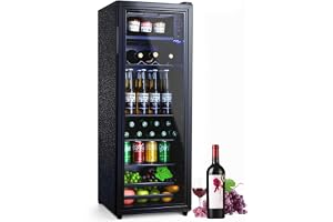 Anypro Beverage Refrigerator Cooler 4.8 Cu.Ft, Mini Fridge with Freeze with Glass Door for Soda Beer or Wine, Small Drink Dispenser Machine for Home Office Bar, 7 Temperatures, Adjustable Shelves