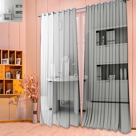 Linen Curtains Modern Office Interior D Rendering Print Window