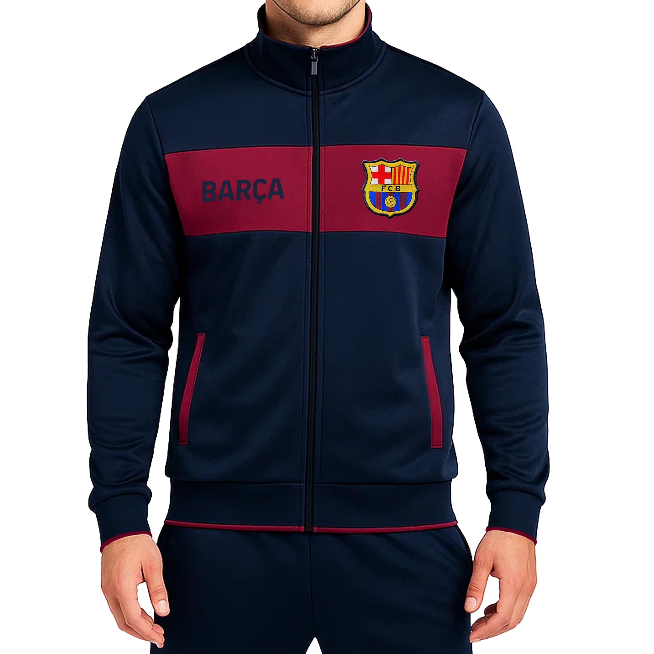 Icon Sports Officially Licensed FC Barcelona Soccer Track Jacket - Unisex Adult - FCB52TJ Navy XL Image