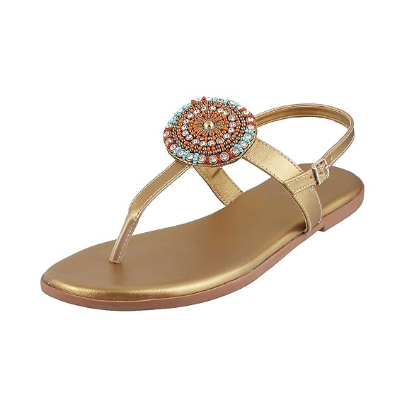 Women's Antic Gold Fashion Sandals-4 UK (37 EU) (33-304)