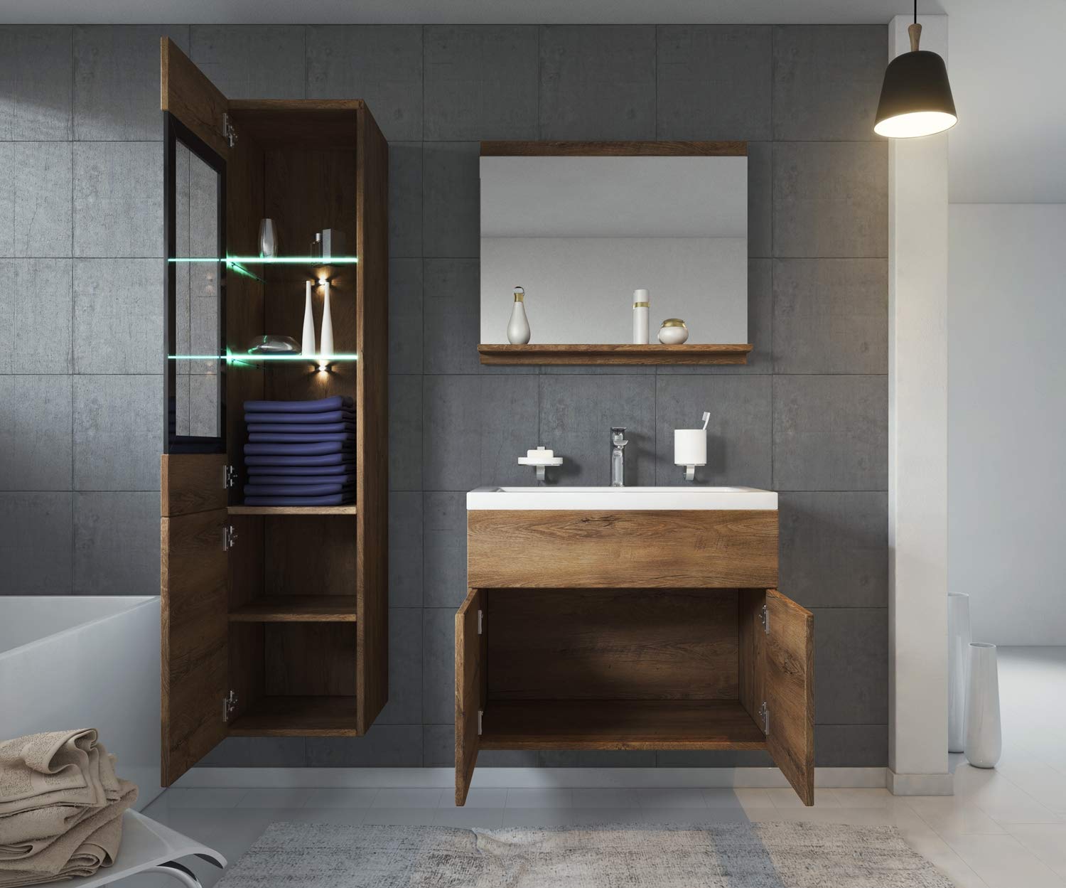 Brown Badplaats Bathroom Furniture Set Rio 60cm Basin Lefkas Storage Cabinet Vanity Unit Sink Furniture Home Garden Store Bathroom Furniture Sets Gaixample Org