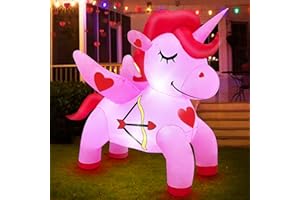 TURNMEON 3.5 Ft Valentine's Day Inflatable Unicorn Decoration Outdoor Blow Up Pink Unicorn with Wings Hearts LED Lighted Holiday Valentines Day Yard Garden Lawn Wedding Party Indoor Home Decor