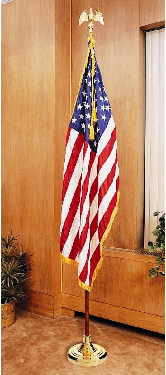 Flagpole Hardware - US Flag Factory 8 FT American Flag Indoor Set with Wood Pole - Complete Presentation Set