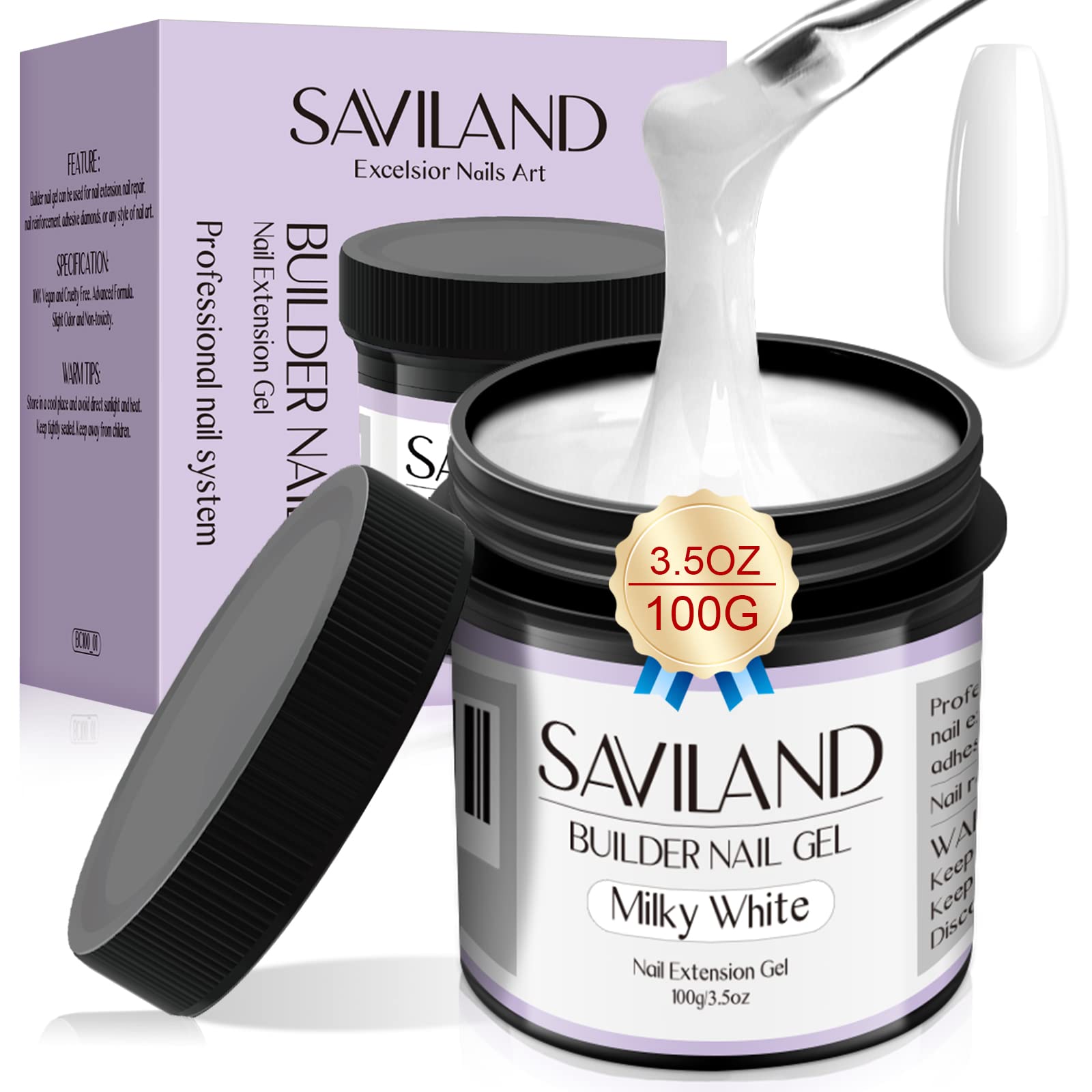 Saviland 100g Milky White Builder Nail Gel – 3.53oz Hard Gel for Nails Large Capacity Nail Strengthen Gel for Nail Extension Nail Art Manicure Starter U V Nail Gel for Professional Nail Salon Home DIY