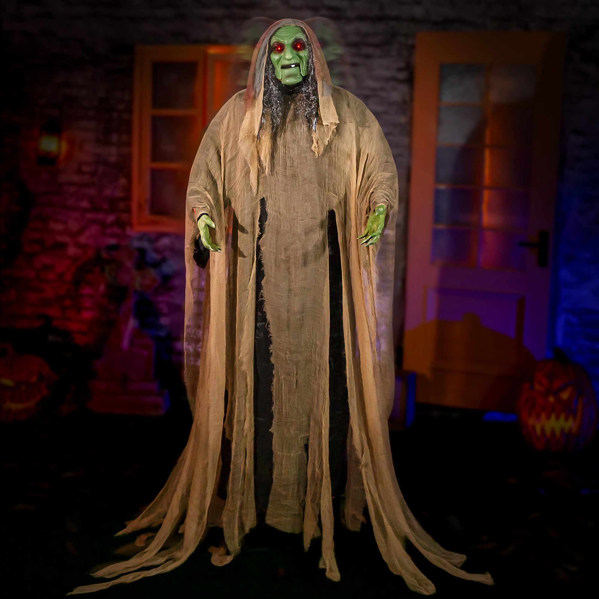 Photo 1 of Halloween Animatronics 6ft Witch Animated 72inch Decorations with Motion Sensor Activated, Creepy Sound, Scary Move, Light Up Eyes, Haunted House Spooky Decor Horror Prop for Indoor, Outdoor, Yard