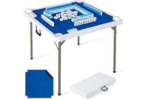 Goplus Mahjong Table, 35" Square Folding Card Table w/4 Cup Holders, Anti Slip Mat, HDPE Tabletop, Metal Legs, Portable Mahjo