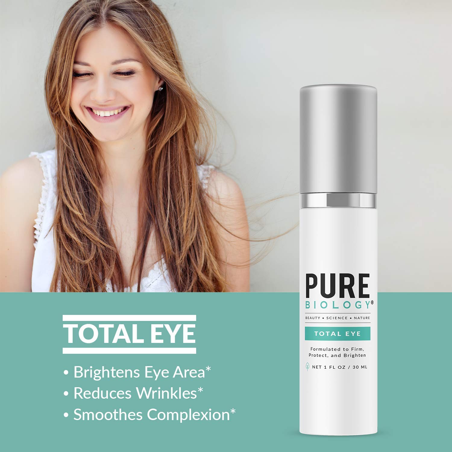 Pure Biology Premium Total Eye Cream Serum - Anti Aging Vitamin C, E & Hyaluronic Acid Reduce Dark Circles, Puffiness, Under Eye Bags, Wrinkles & Fine Lines for Men & Women (1 oz): Beauty