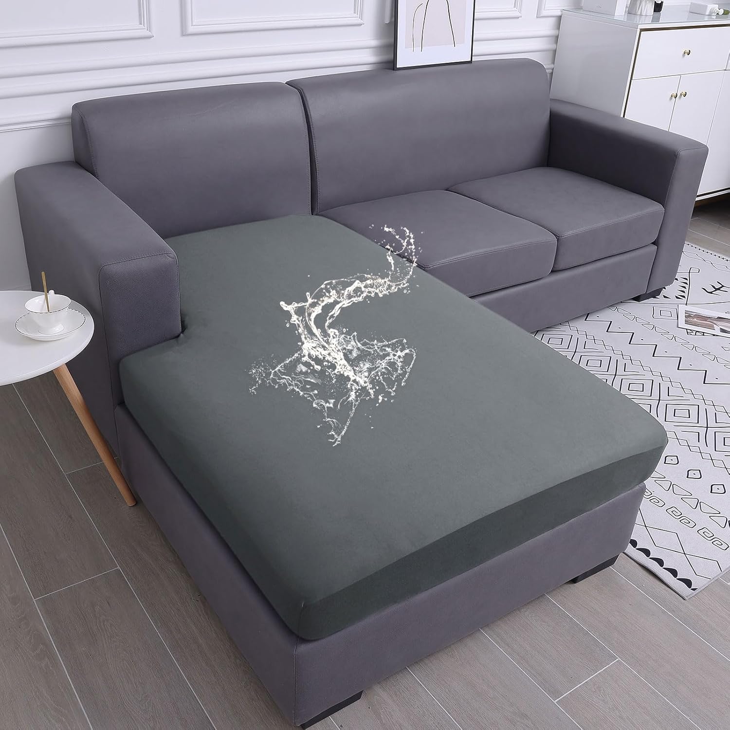 Slipcovers - hyha Waterproof Couch Cushion Covers, Sectional Couch Covers, L Shape Sofa Cushion Covers, Stretch Sofa Seat Cushion Slipcovers, Chaise Lounge Cover with Elastic Bottom (Chaise Cover, Dark Gray)