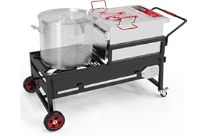 Creole Feast CFT2018-N1 90 Qt Crawfish Boiler and Cooker Combo, 2-Burner Single Sack Propane Gas Seafood Cooker with Stainless Steel Stirring Paddle for Outdoor Backyard Boiling, Silver & Black