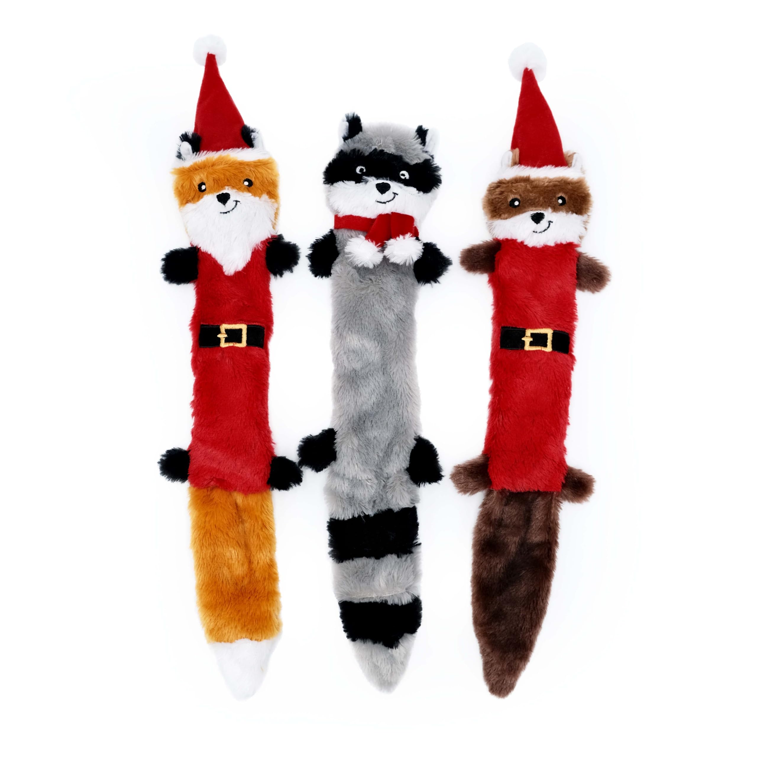 ZippyPaws Holiday Skinny Peltz 3-Pack - Large (Santa Fox, Raccoon, and Elf Squirrel)