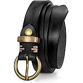 Womens Genuine Leather Belts for Jeans Pants Trendy Vintage Thin Leather Belt Gold Buckle Ladies Skinny Waist Belt
