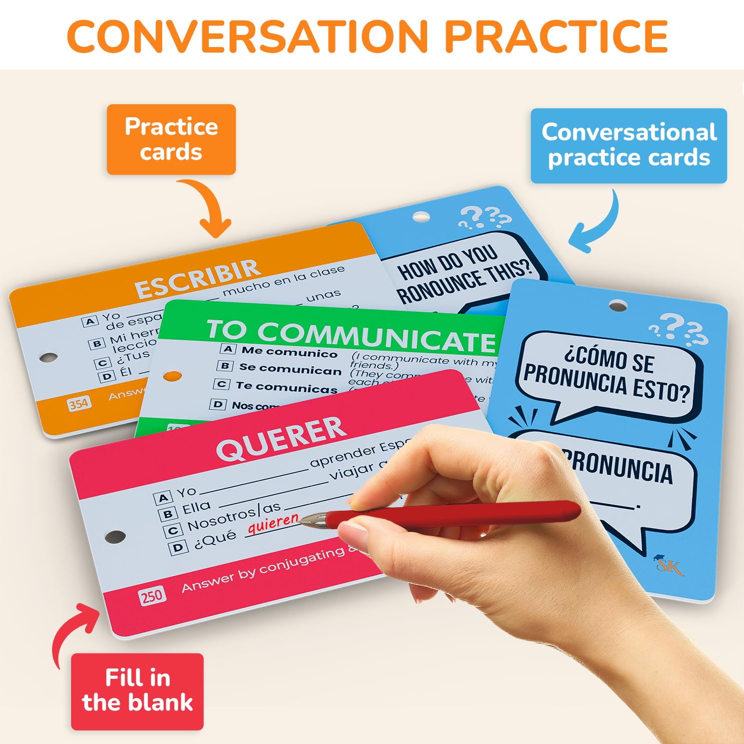 500+ Spanish Vocabulary Flash Cards for Adults & Kids Ages 15+ - Verb Conjugation, Nouns, Adjectives & Phrases to Learn Spanish for Adult Beginners Flashcards