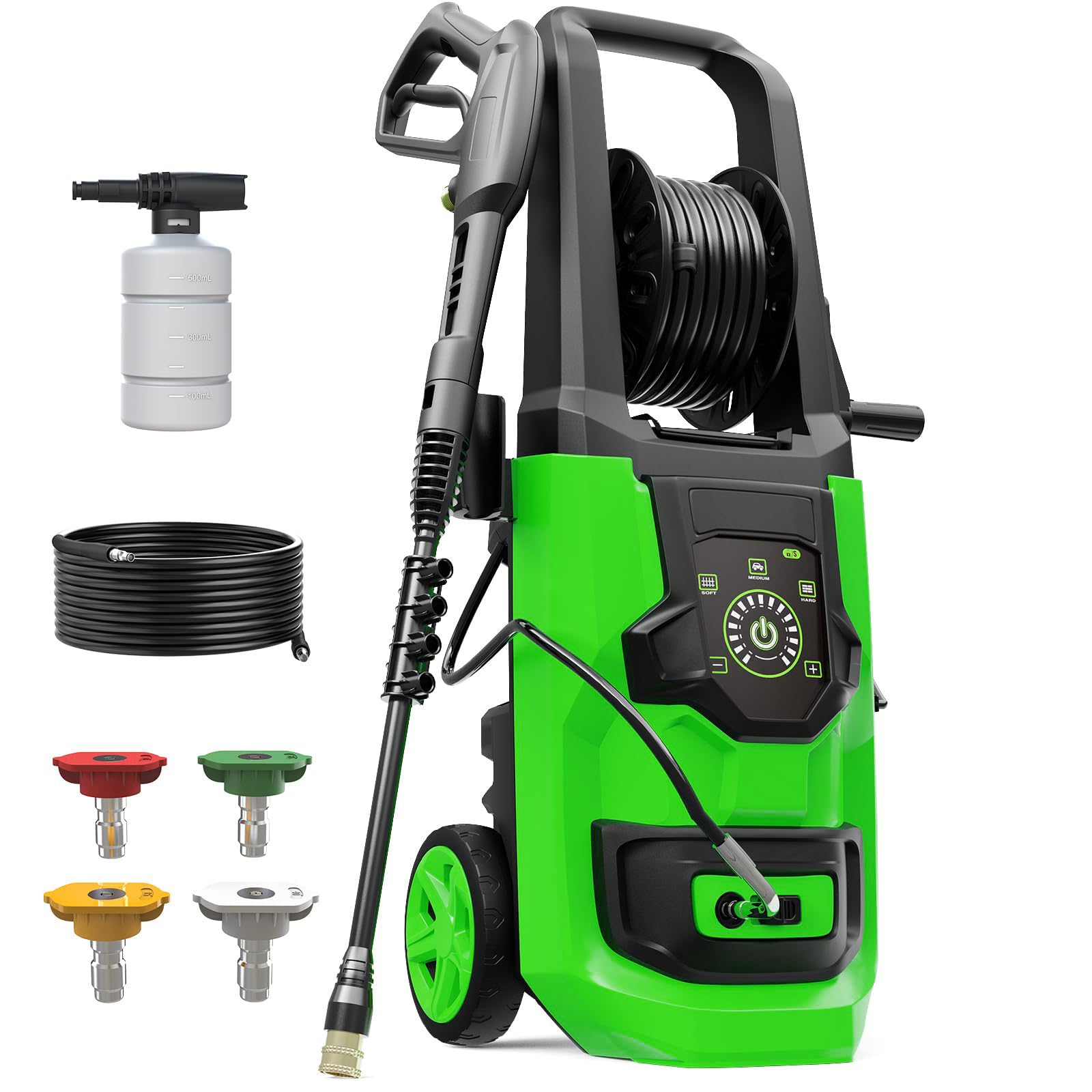 Photo 1 of (PARTIAL SET) (UNTESTED) Pressure Washer, 5000PSI 3.2GPM Adjustable Touch Screen with 55FT Total Length Power Washer Electric Powered 4 Nozzles for Driveways Furniture or Cars 2000W (Olive)