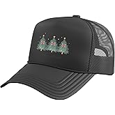 Christmas Trees Merry & Bright Holiday Bow Girly Cute Women Trucker Hat with Adjustable Mesh Back