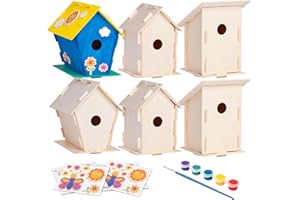 Neliblu DIY 12 Wooden Bird House Kits - Creative Arts and Crafts Set for Kids and Adults - Unfinished Wood Birdhouses with Paint Strips, Brushes, Stickers and Strings - 3 Unique Shapes, 2 Sizes