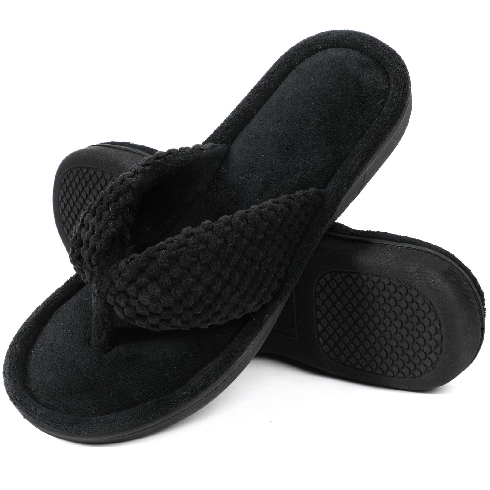 Photo 1 of ULTRAIDEAS Women's Popcorn Flip Flop House Slipper with Memory Foam (Black, Size 5-6)