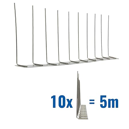 Pestsystems 5 Meter Taubenspikes 1-reihig auf V2A-Standard - hochwertige Lösung für Vogelabwehr Taubenabwehr Edelstahl Spikes