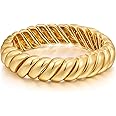 FAMARINE Twisted Thin or Chunky Bangle Bracelet in 14K Gold Plated, Stretchable Elastic Bracelet Couples Love Bracelets