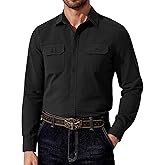 COOFANDY Mens Western Cowboy Shirt Long Sleeve Cotton Button Down Work Shirts with Pockets
