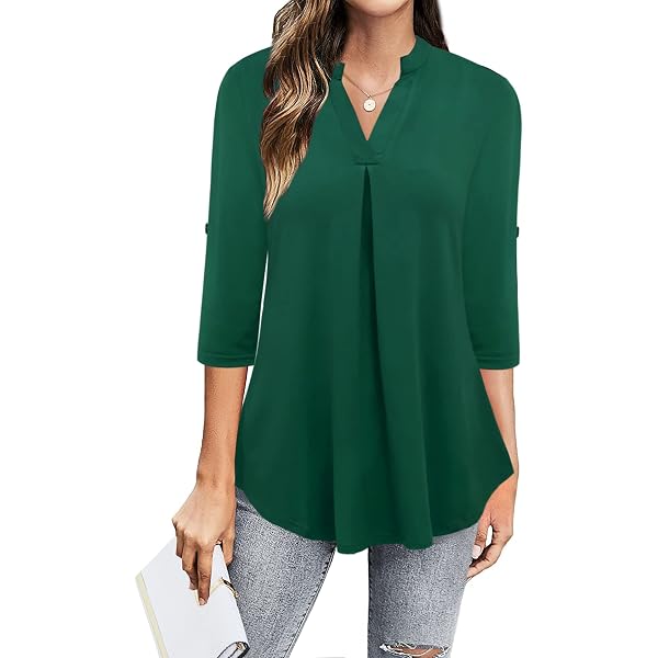 Yihaojia Women's 3/4 Sleeve V-Neck Blouse - Casual Henley Work Top, Soft & Stretchy - View #9