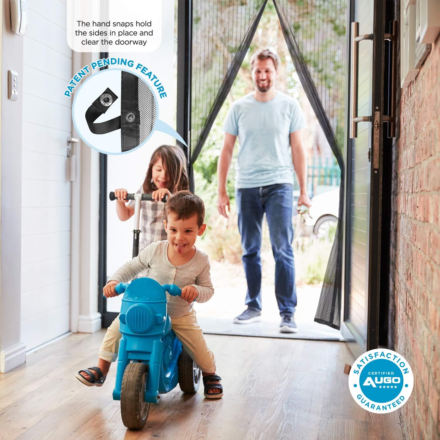 Magnetic Screen Door - Self Sealing, Heavy Duty, Hands Free Mesh Partition Keeps Bugs Out - Pet and Kid Friendly - Patent Pending Keep Open Feature - 38" x 83" - by Augo - - 