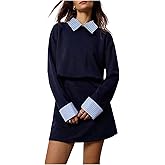 winkbay Women's Long Sleeve Mini Dress Preppy Striped Collared Fall Work Office Dresses